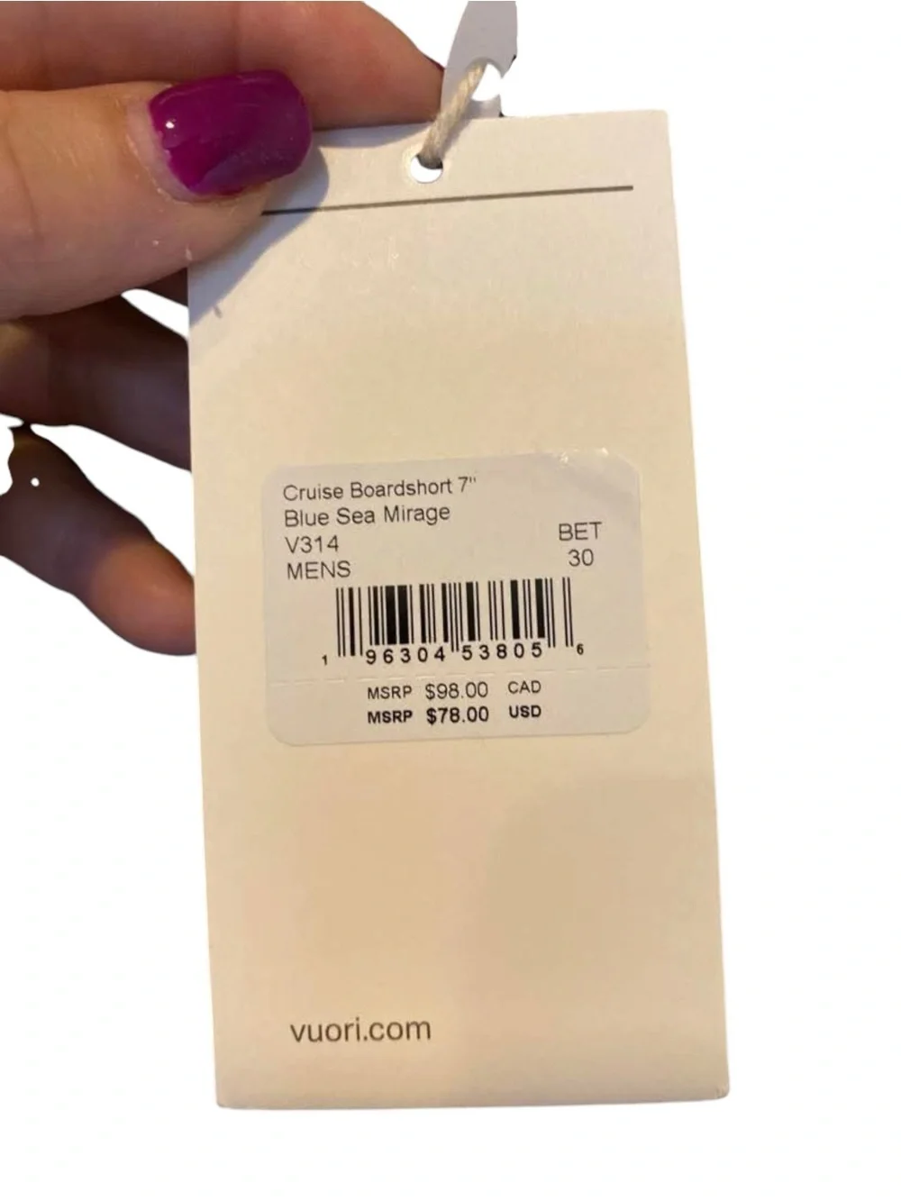 NWT Vuori Cruise Board-short 7” BLUE SEA MIRAGE Size:30